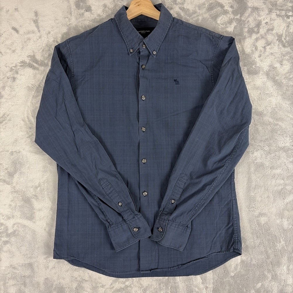 Abercrombie & Fitch Stretch Super Slim Button Up Blue Plaid Geometric Mens Large